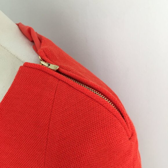 SANDRO Red/Orange Wool Blend Gold Zip Shoulder 3/4 Sleeve Sheath Shift Dress - Picture 6 of 16